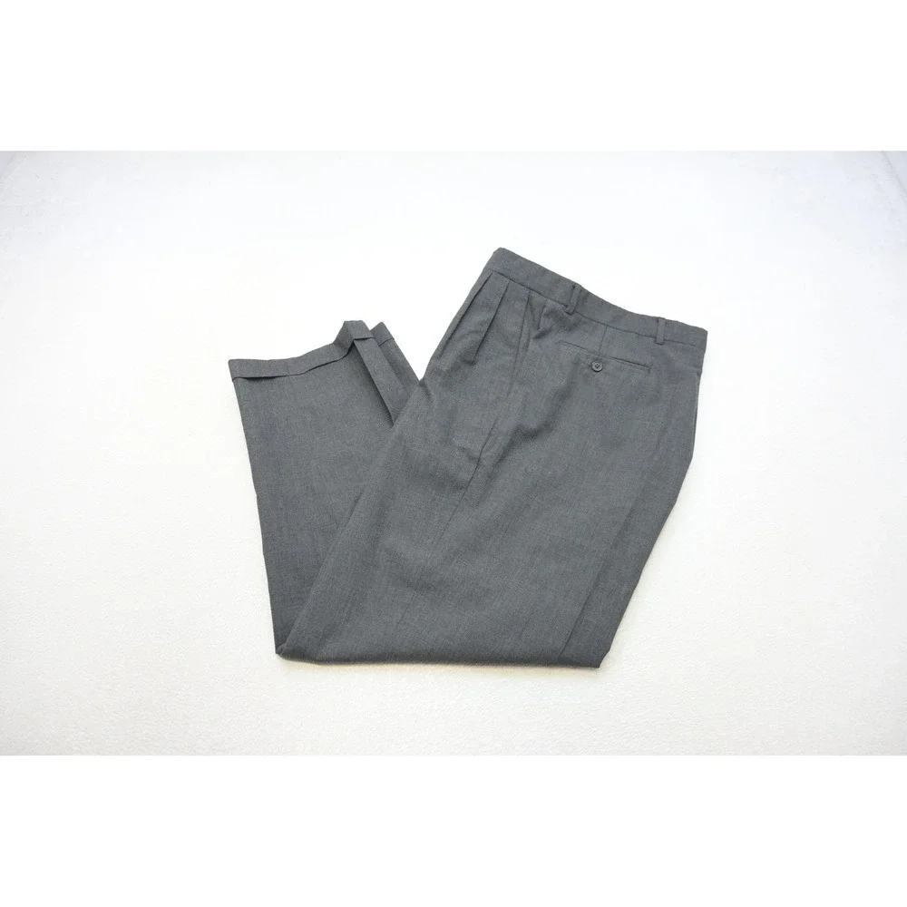 Monsieur Givenchy Dress Pants Mens 35x30 Gray Pleated Cuffed Trousers Excellent